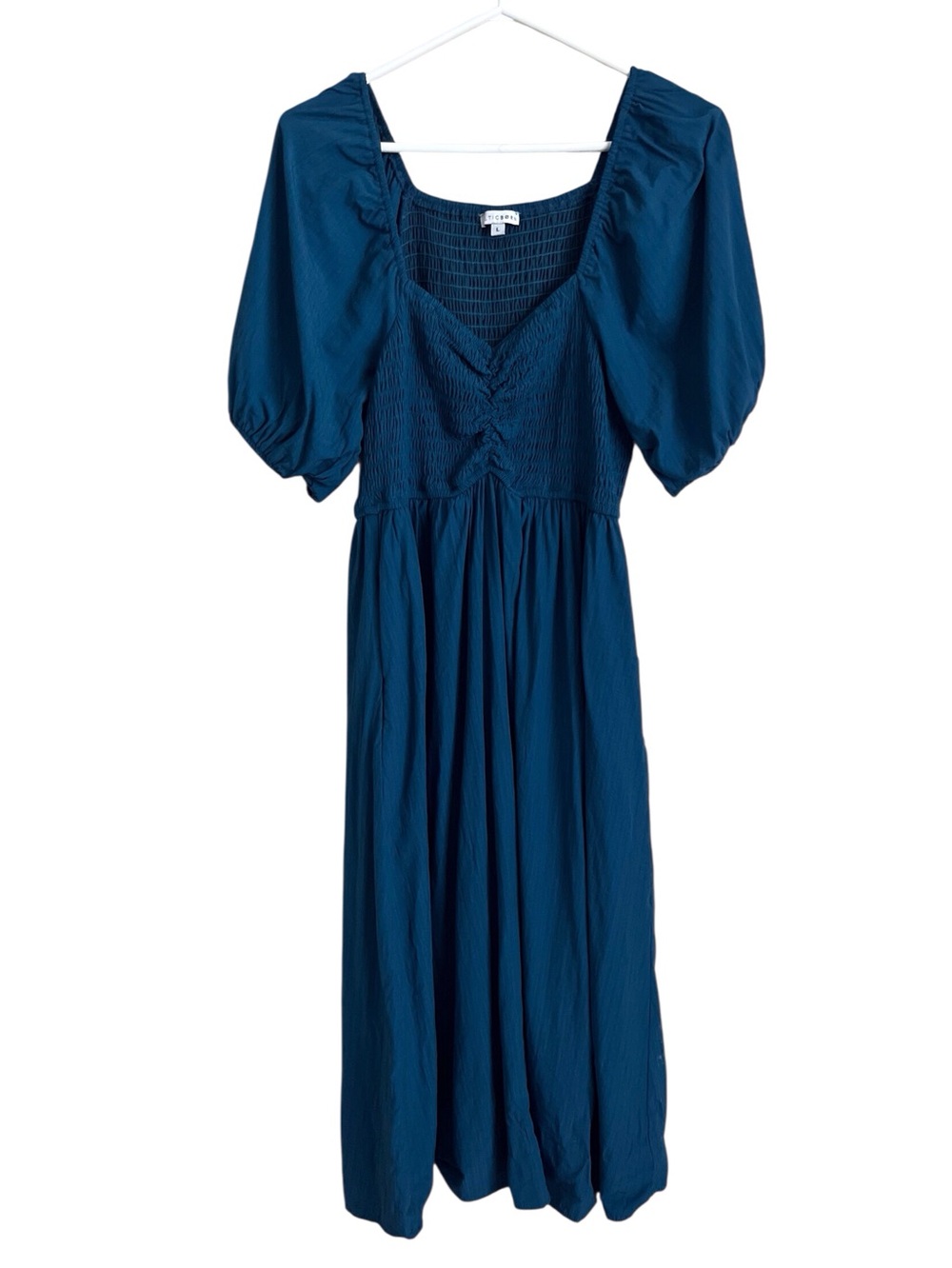 Baltic Born Stefania Dress Blue Teal Midi Smocked Puff Sleeve Boho Large